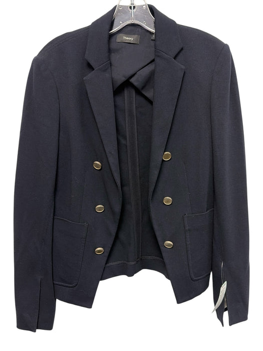 Theory Size 8 Navy Viscose Blend Silver Buttons Patch Pocket Open Front Jacket Navy / 8