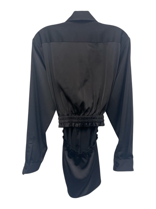 Atlein Size 8 Black Polyester Long Sleeve Button Front Satin Collar Top Black / 8