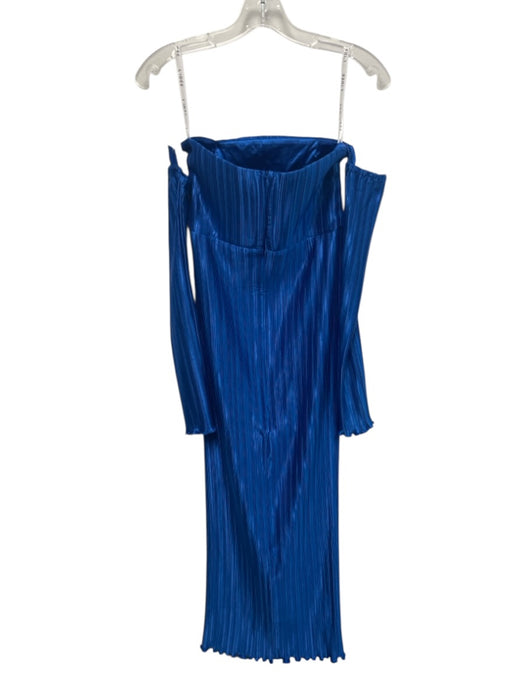 L'idee Size 6 Blue Polyester Strapless Pleated Detachable Sleeves Dress Blue / 6