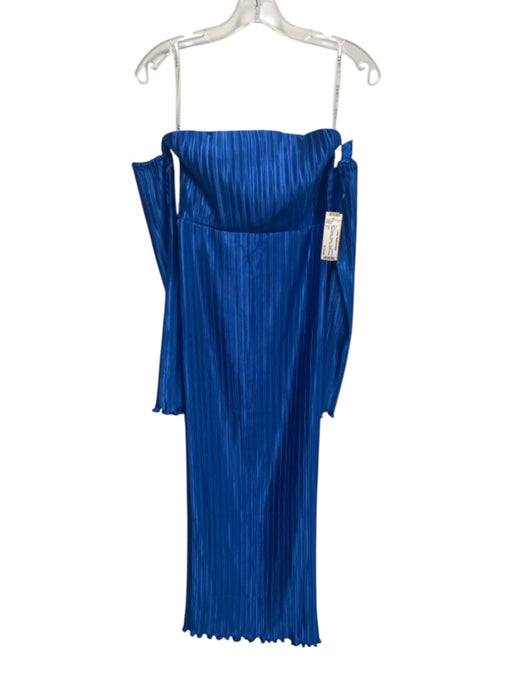 L'idee Size 6 Blue Polyester Strapless Pleated Detachable Sleeves Dress Blue / 6