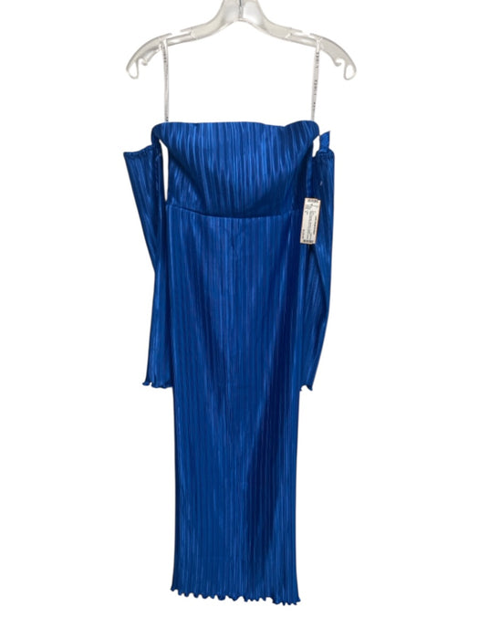 L'idee Size 6 Blue Polyester Strapless Pleated Detachable Sleeves Dress Blue / 6