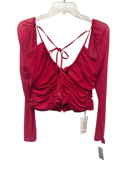 Self-Portrait Size 10 Fuchsia Pink Polyester Blend Long Sleeve Ruched Mesh Top Fuchsia Pink / 10