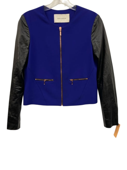 Cedric Charlier Size Est XS Blue & Black Polyester Blend Faux Leather Jacket Blue & Black / Est XS