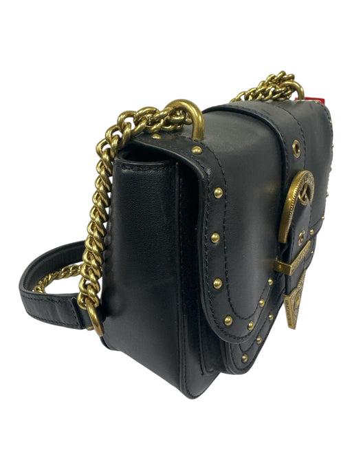Versace Jeans Couture Black & Gold Leather Gold Tone Hardware Western Bag Black & Gold / S