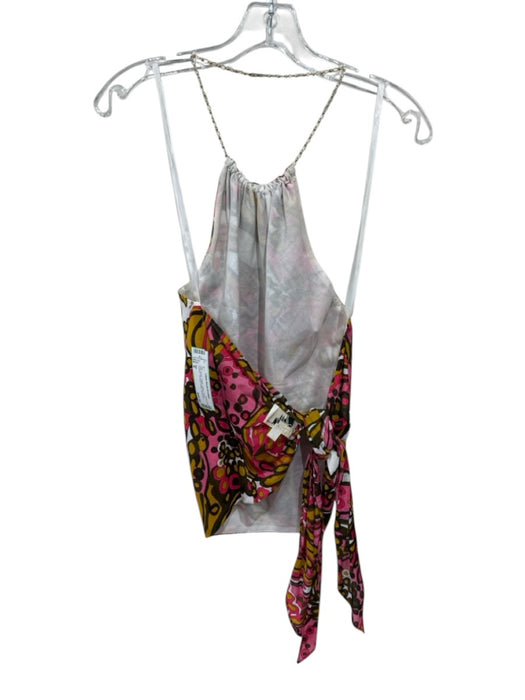 Milly Size 8 Pink, Brown, Yellow Cotton Chain Abstract Tie Back Halter Top Pink, Brown, Yellow / 8