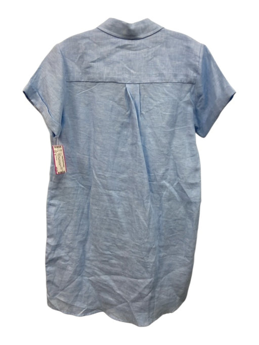 Saks Fifth Ave Size S Blue Linen V Neck Sleeveless Knee Length Collared Dress Blue / S