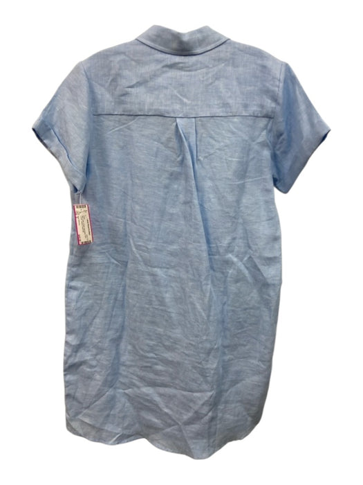Saks Fifth Ave Size S Blue Linen V Neck Sleeveless Knee Length Collared Dress Blue / S