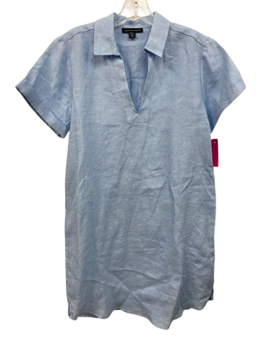 Saks Fifth Ave Size S Blue Linen V Neck Sleeveless Knee Length Collared Dress Blue / S