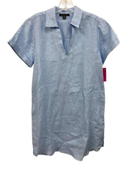 Saks Fifth Ave Size S Blue Linen V Neck Sleeveless Knee Length Collared Dress Blue / S