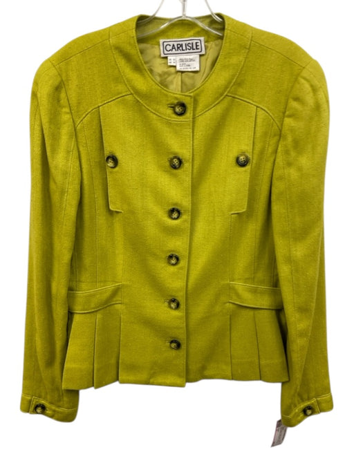 Carlisle Size 12 Green Silk & Acetate Button Front Round Neck Long Sleeve Jacket Green / 12