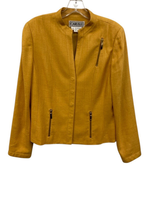 Carlisle Size 12 Orange Silk & Acetate Snap Button V Neck Long Sleeve Jacket Orange / 12
