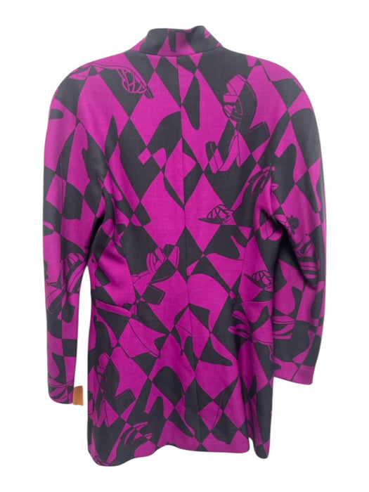 Salvatore Ferragamo Size 42 / M Fuchsia Pink & Black Wool Abstract Blazer Jacket Fuchsia Pink & Black / 42 / M