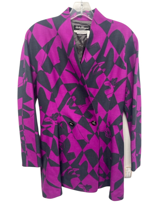 Salvatore Ferragamo Size 42 / M Fuchsia Pink & Black Wool Abstract Blazer Jacket Fuchsia Pink & Black / 42 / M