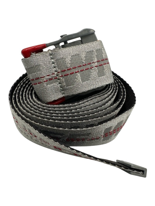 Off White Silver & Red Polyester Blend Contrast Stitch Logo industrial Belts Silver & Red / One Size