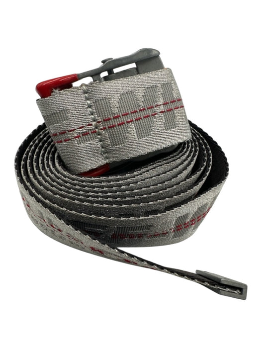 Off White Silver & Red Polyester Blend Contrast Stitch Logo industrial Belts Silver & Red / One Size