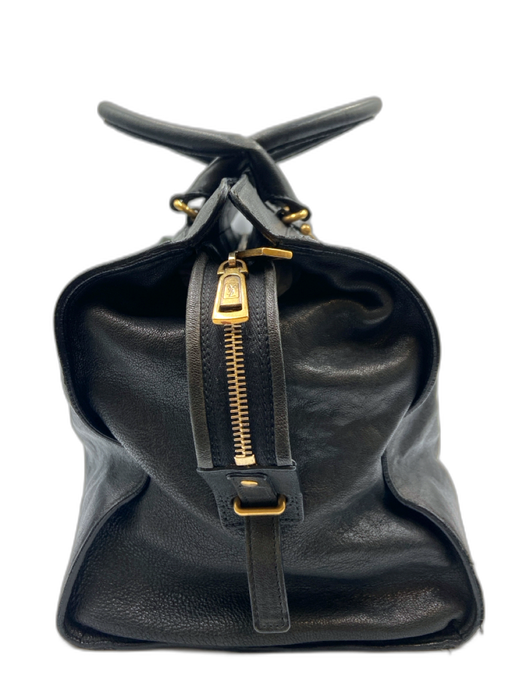 Yves Saint Laurent Black Leather Zip Close Magnetic Flap Vintage hand bag Bag Black / L