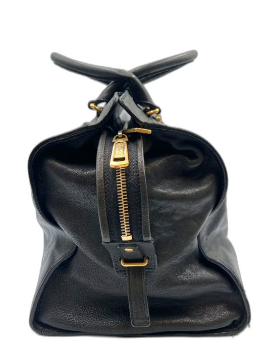 Yves Saint Laurent Black Leather Zip Close Magnetic Flap Vintage hand bag Bag Black / L