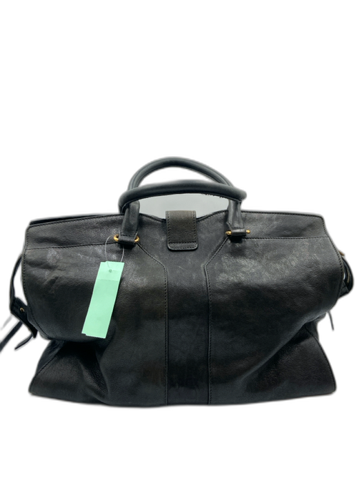 Yves Saint Laurent Black Leather Zip Close Magnetic Flap Vintage hand bag Bag Black / L