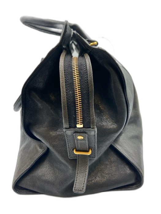 Yves Saint Laurent Black Leather Zip Close Magnetic Flap Vintage hand bag Bag Black / L
