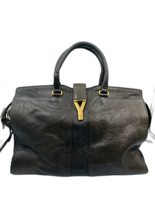 Yves Saint Laurent Black Leather Zip Close Magnetic Flap Vintage hand bag Bag Black / L