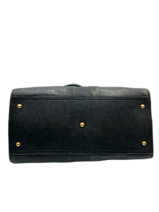 Yves Saint Laurent Black Leather Zip Close Magnetic Flap Vintage hand bag Bag Black / L
