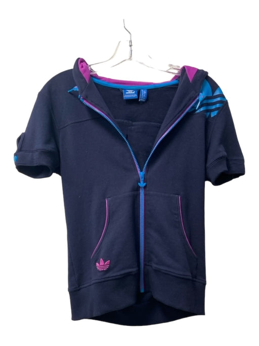 Adidas Size Small Navy, Blue & Magenta Cotton Blend Short Sleeve Hoodie Jacket Navy, Blue & Magenta / Small