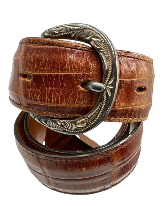 Silver Creek Collection Brown Embossed Leather Brass Buckle Western Belts Brown / 30