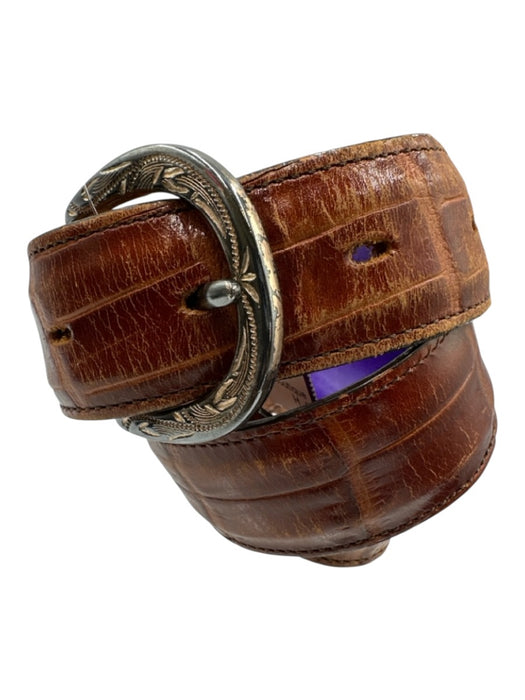 Silver Creek Collection Brown Embossed Leather Brass Buckle Western Belts Brown / 30