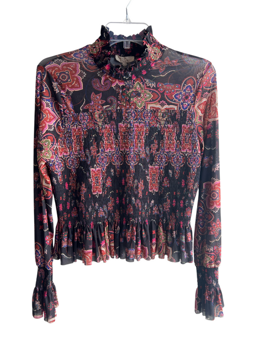 Chelsea & Violet Size XL Black & Pink Polyester Sheer High Neck Long Sleeve Top Black & Pink / XL