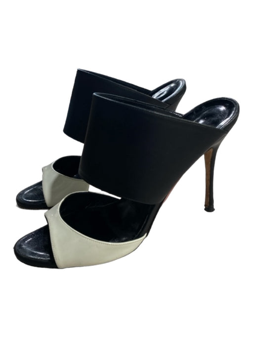 Manolo Blahnik Shoe Size 36.5 Black & White Leather Stiletto Open Toe Shoes Black & White / 36.5