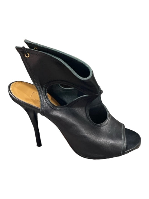 Aquazzura Shoe Size 37 Black Leather Stiletto Tie Ankle Peep Toe Round Toe Pumps Black / 37