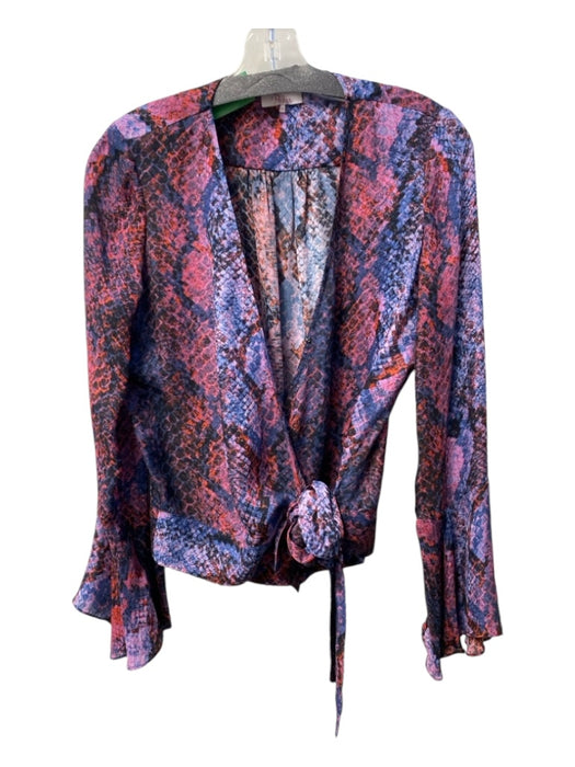 Parker Size XS Blue, Red & purple Silk Blend Long Bell Sleeve Reptile Print Top Blue, Red & purple / XS