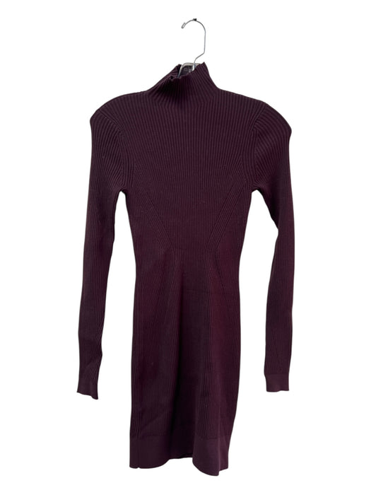 Ramy Brook Size XXS Plum Viscose Blend Ribbed High Neck Long Sleeve Dress Plum / XXS