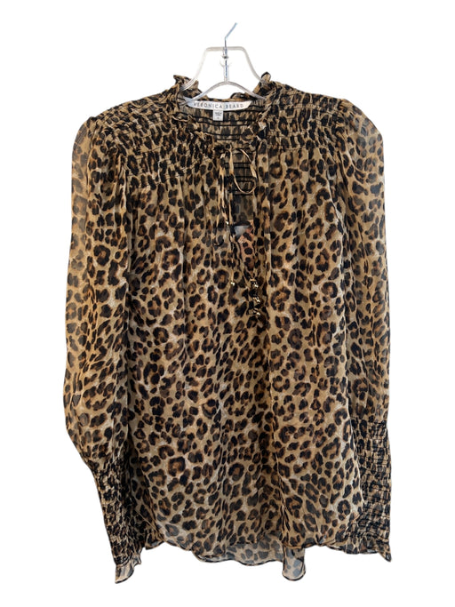 Veronica Beard Size 0 Brown Silk Animal Print Attached Cami Long Sleeve Top Brown / 0