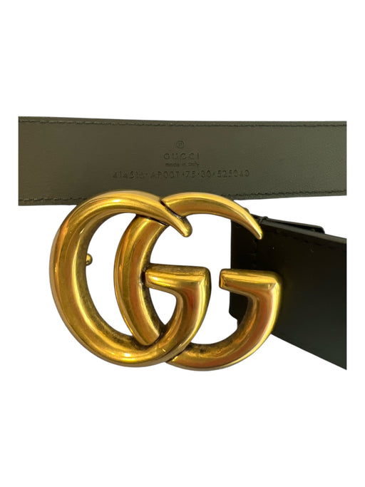 Gucci Black Leather Bronze Hardware GG  logo Thin Strap Marmont Belts Black / 75/30