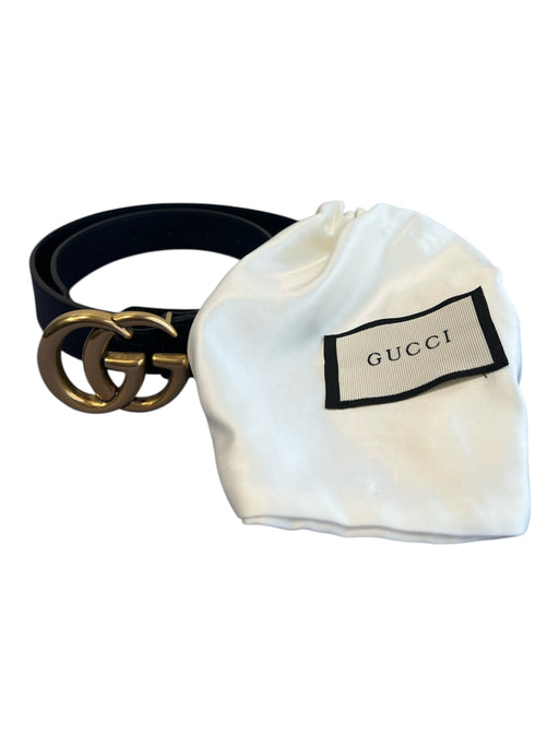 Gucci Black Leather Bronze Hardware GG  logo Thin Strap Marmont Belts Black / 75/30