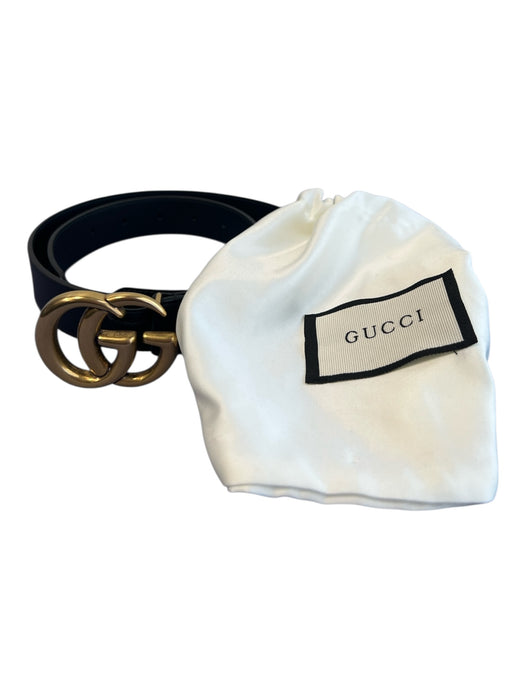 Gucci Black Leather Bronze Hardware GG  logo Thin Strap Marmont Belts Black / 75/30