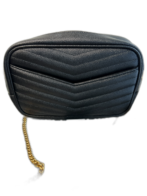 Yves Saint Laurent Black Calfskin Leather Textured Top Zip Tassel Detail Bag Black / Small