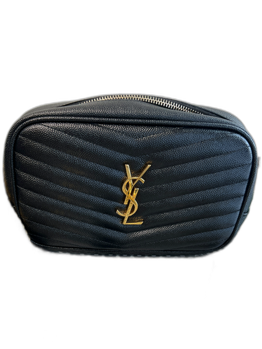 Yves Saint Laurent Black Calfskin Leather Textured Top Zip Tassel Detail Bag Black / Small