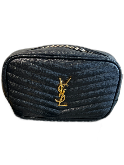 Yves Saint Laurent Black Calfskin Leather Textured Top Zip Tassel Detail Bag Black / Small