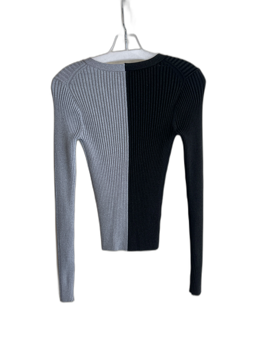 Staud Size Small Black & Gray Viscose Ribbed Long Sleeve V Neck Button Down Top Black & Gray / Small