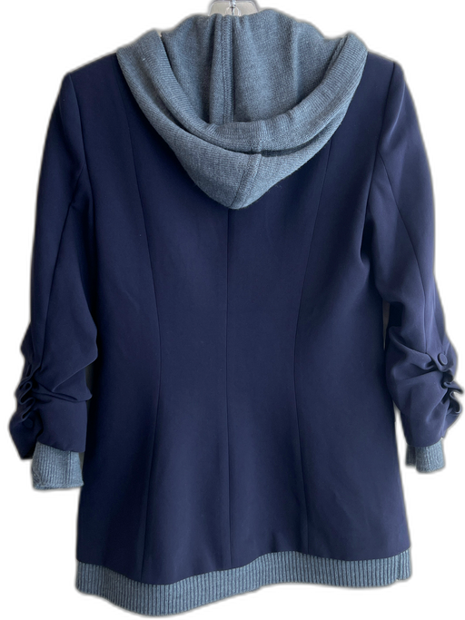 Cinq a Sept Size 0 navy & gray Triacetate Zip Hood Ruched Sleeve Jacket navy & gray / 0