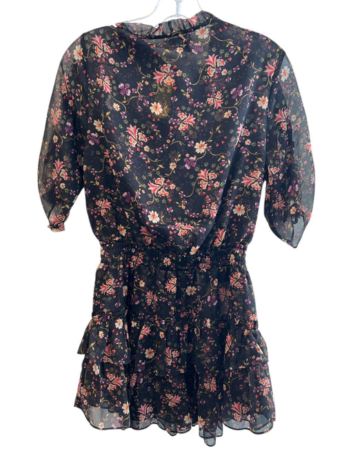 Misa Size XS Black & Multi Polyester Tie V Neck Gathered 3/4 Sleeves Dress Black & Multi / XS