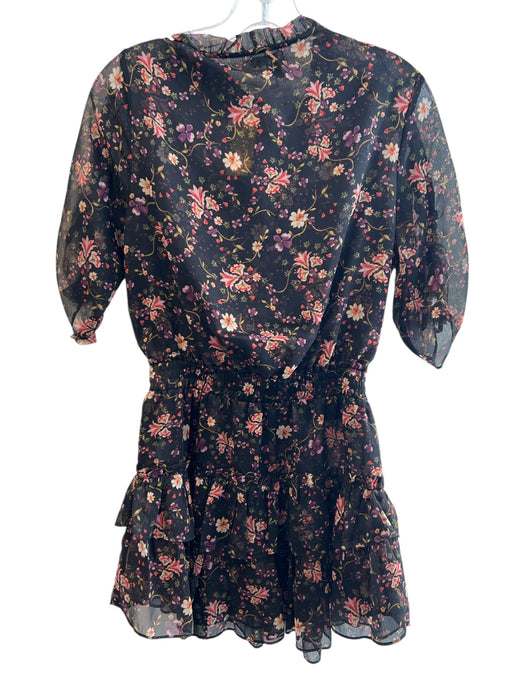 Misa Size XS Black & Multi Polyester Tie V Neck Gathered 3/4 Sleeves Dress Black & Multi / XS