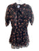 Misa Size XS Black & Multi Polyester Tie V Neck Gathered 3/4 Sleeves Dress Black & Multi / XS
