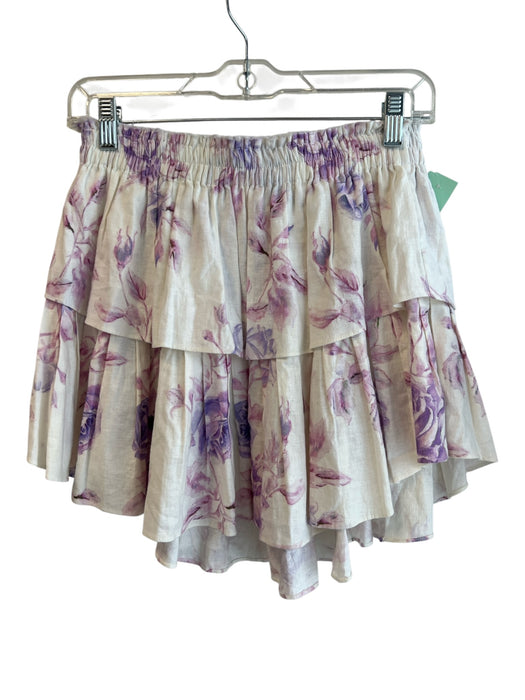 Love Shack Fancy Size S Cream & Purple Cotton Gauze Elastic Waist Gauze Skirt Cream & Purple / S