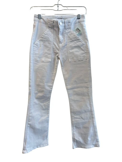 Frame Size 24 White Cotton High Rise Zip Fly Patch Pocket Flare Jeans White / 24