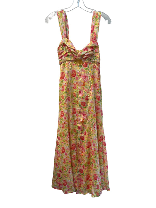 ASTR The Label Size XS Yellow Polyester Gathered Bust Detail Floral Dress Yellow / XS