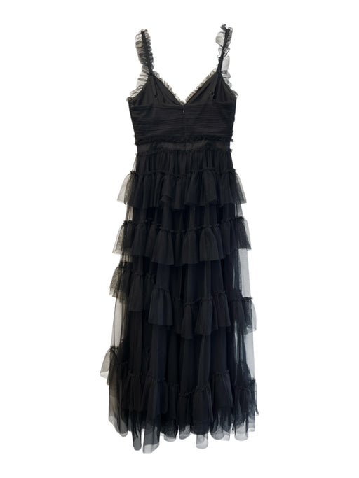 Betsey & Adam Size 2 Black Polyester Tooled Ruffled Cap Sleeve V Neck Dress Black / 2