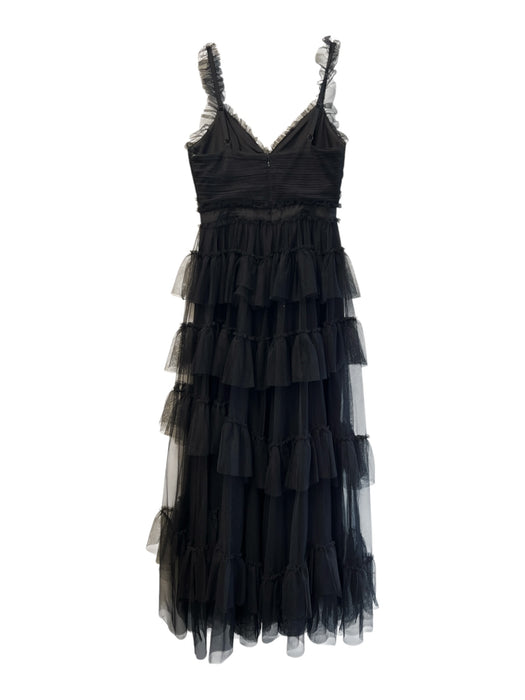 Betsey & Adam Size 2 Black Polyester Tooled Ruffled Cap Sleeve V Neck Dress Black / 2
